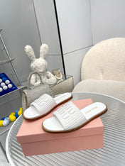 Slippers White Leather With Sedge Straps