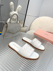 Slippers White Leather With Sedge Straps
