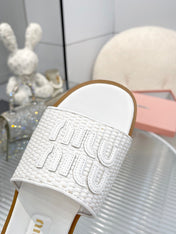 Slippers White Leather With Sedge Straps