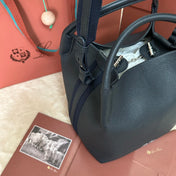 LARGE 36 BALE BAG IN DARK BLUE GRAINED CALFSKIN