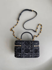 MINI CARO VANITY 16 BLACK TWEED AND LAMBSKIN