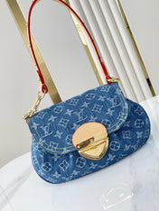 SUNSET 27 IN BLUE MONOGRAM DENIM GOLD BUCKLE
