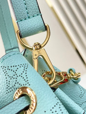 BELLA TOTE 32 IN SKY BLUE MONOGRAM PERFORATED CALFSKIN GOLD HARDWARE