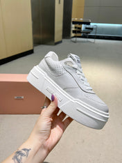 Sneakers Thick-soled Light Gray Cowhide Sheepskin