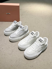 Sneakers Thick-soled Light Gray Cowhide Sheepskin