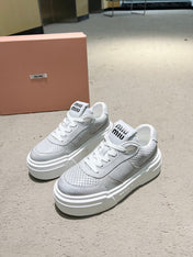 Sneakers Thick-soled Light Gray Cowhide Sheepskin