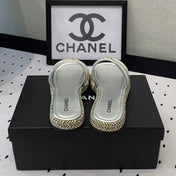 Double CC Women Silver Slippers Calfskin