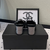 Double CC Rhinestone Slingback Sheepskin Silver Black