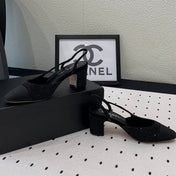 Double CC Rhinestone Slingback Sheepskin Black