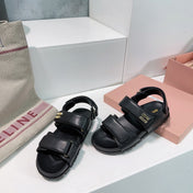 Sandals Black Sheepskin With Stylized Straps