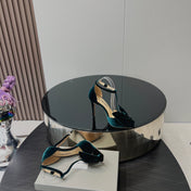 HIGH HEEL 10 SANDAL IN GREEN FOREST VELVET WITH BOW