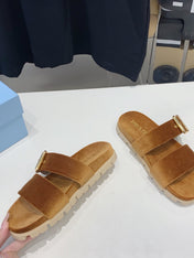 PRA SLIDES SANDALS CAMEL VELVET