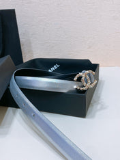 CC BELT 20MM IN SILVER GREY CALFSKIN GOLD HARDWARE ATTACH PEARLS
