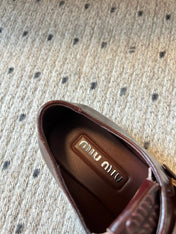 MIUMIU 26S SLIP-ON LOAFERS IN DARK REDDISH BROWN CALFSKIN SQUARE BUCKLE