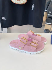 PRA STRAP SLIDES SANDALS PASTEL PINK SUEDE