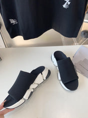 SPEED 2.0 SLIDE SANDAL IN BLACK RECYCLED KNIT AND WHITE SOLE