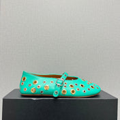 ALAIA MARY JANE SHOES IN GREEN MINT LAMBSKIN GOLD MIX SILVER HARDWARE