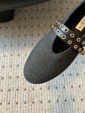 ALAIA MARY JANE SHOES IN BLACK ZP CUSTOM STRAW AND DENIM