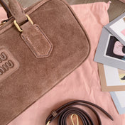ARCADIE BAG 27 IN PENNY BROWN SUEDE GOLD HARDWARE
