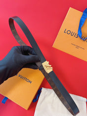 LV GO-14 20MM BELT IN BLACK CALFSKIN GOLD HARDWARE