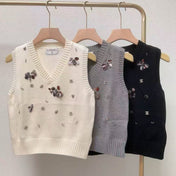 CC Sequined ribbed V-neck knitted vest