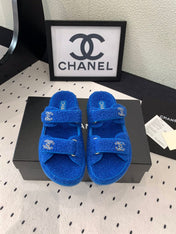 CC DAD SANDAL MULE IN AZURE BLUE LAMB FUR