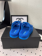 CC DAD SANDAL MULE IN AZURE BLUE LAMB FUR