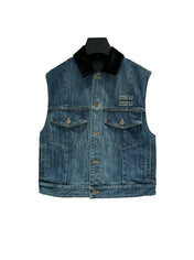 Miu Navy Denim Trucker Vest
