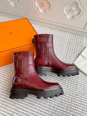 JAIME ANKLE BOOT IN BURGUNDY RED CALFSKIN