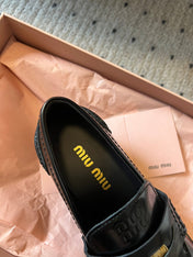 MIUMIU 26S LOAFERS 60MM IN BLACK SHINY CALFSKIN