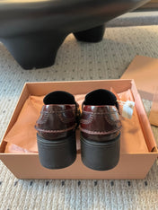 MIUMIU 26S LOAFERS 60MM IN BURGUNDY BROWN SHINY CALFSKIN