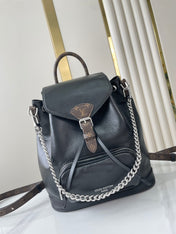 MONTSOURIS VIBE PM BACKPACK 30 IN BLACK LAMBSKIN SILVER CHAIN