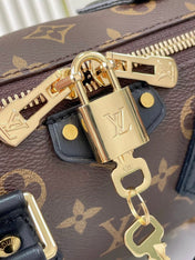 SPEEDY TRUNK 20 IN BROWN MONOGRAM CANVAS AND BLACK CALFSKIN TRIM GOLD BUCKLE