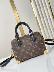 SPEEDY TRUNK 20 IN BROWN MONOGRAM CANVAS AND BLACK CALFSKIN TRIM GOLD BUCKLE