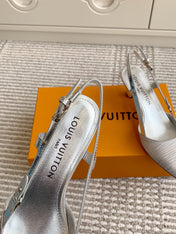 BLOSSOM SLINGBACKS 55 MM IN SILVER IMPORTED STRIPED SILK SATIN