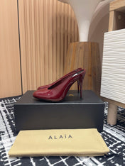 HIGH-HEEL 10 CM MULES IN BERRY RED PATENT CALFSKIN