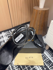 SLINGBACK HEEL 10 CM IN BLACK PATENT CALFSKIN