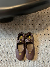 MIUMIU 26S BALLERINAS IN DARK BROWN RUCHES NAPPA CALFSKIN