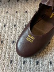 MIUMIU 26S BALLERINAS IN DARK BROWN RUCHES NAPPA CALFSKIN