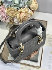 LADY SMALL BAG 24 IN GREY MACROCANNAGE LAMBSKIN GOLD HARDWARE