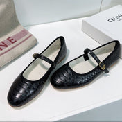 BLACK PYTHON PRINT LEATHER BALLET FLATS