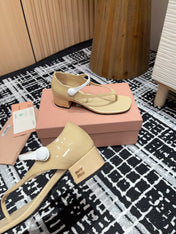 HIGH THONG SANDALS WITH WHITE STRAP IN BEIGE GLOSSY LAMBSKIN