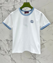 Gucci Embroidered Short Sleeves T-shirt White Blue Cotton