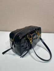 LARGE RECTANGULAR BAG 30 IN BLACK OIL WAX LAMBSKIN GOLD HARDWARE