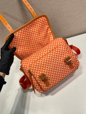 MESSENGER BAG 25 IN ORANGE MIX CREAM TRIANGLE PATTERN EMBROIDERED FABRIC