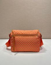 MESSENGER BAG 25 IN ORANGE MIX CREAM TRIANGLE PATTERN EMBROIDERED FABRIC