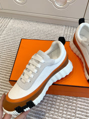 BOUNCING SNEAKER IN WHITE GRAPHIC MESH AND BRONZE BROWN CALFSKIN