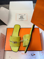 GIULIA FLAT SANDAL IN NEON YELLOW SUEDE