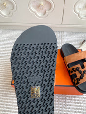 HM 26S CHYPRE SANDALS IN CARAMEL BROWN SUEDE WITH EMBROIDERED PATTERN STRAP