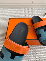HM 26S CHYPRE SANDAL IN SLATE BLUE AND ORANGE SUEDE